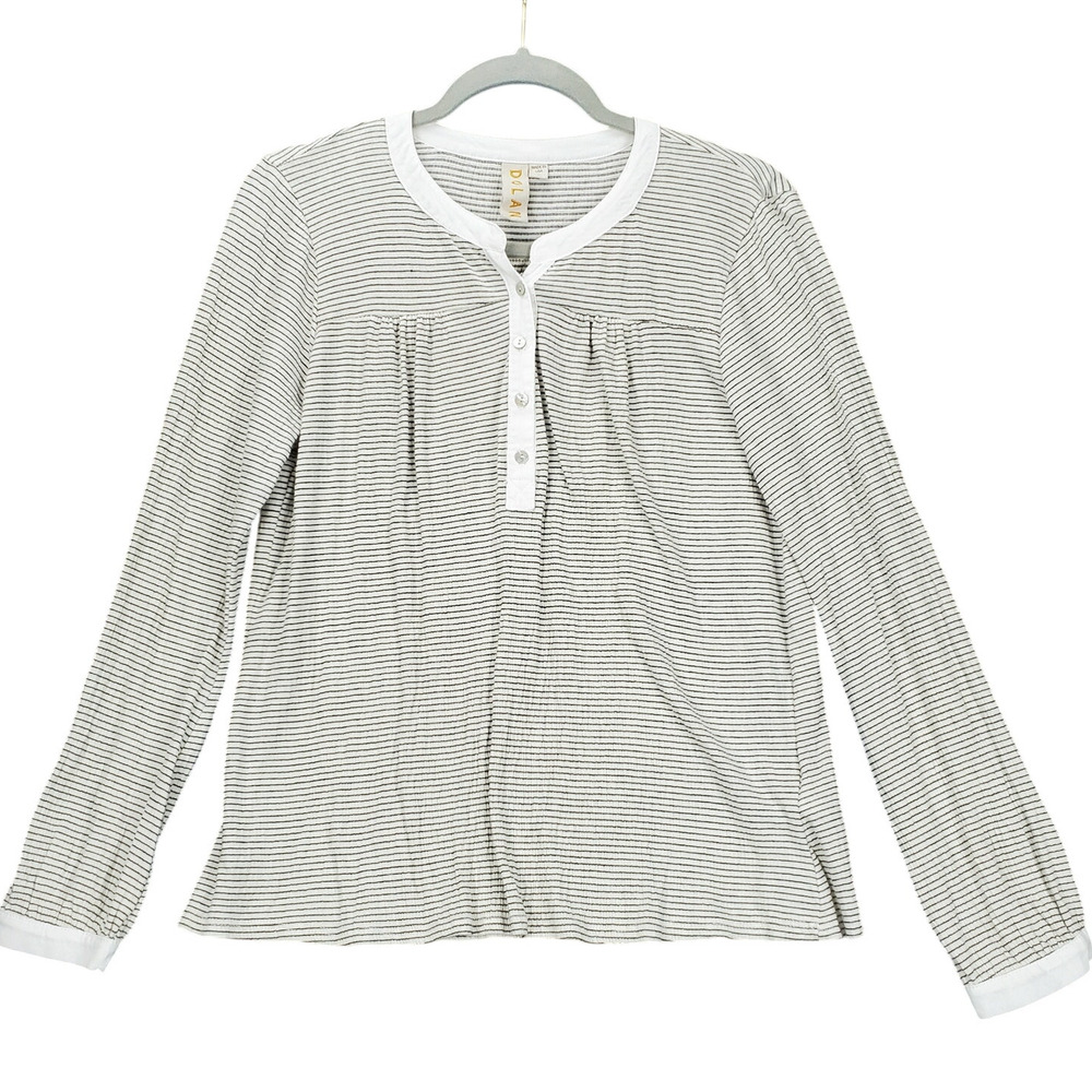 Dolan Long Sleeve Pleated Top S Gray Stripe Soft Stretch Casual Basic Nautical